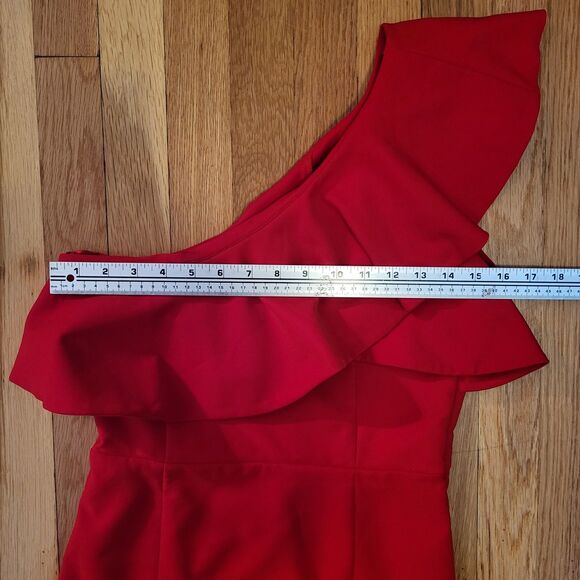 Zara One Shoulder Candy Apple Red Ruffled Pencil Dress Midi Length Holiday Sz M - Picture 11 of 13